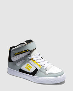 DC Shoes Kid's Pure High Elastic Lace High-Top Shoes White\Grey\Yellow (WYY)